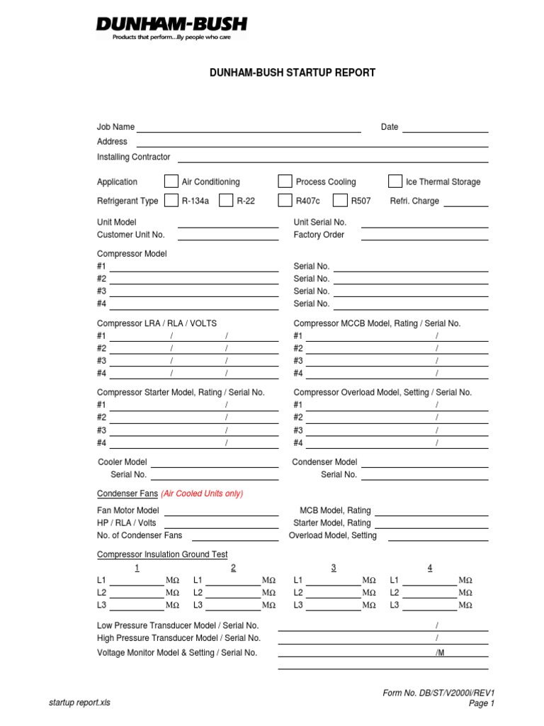 Dunham-Bush Chiller Startup Report | PDF | Atmospheric Thermodynamics ...