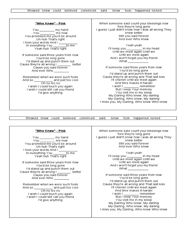 Pink Lyrics | PDF