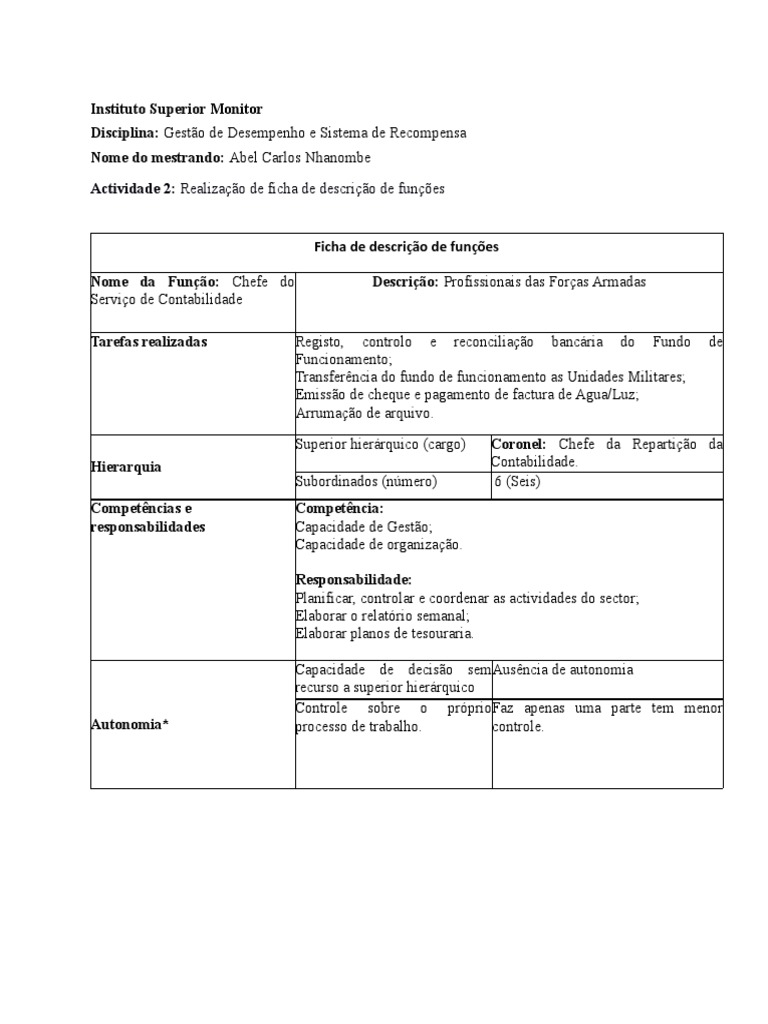 Atividade2 - Ficha de Descrição de Funções | PDF