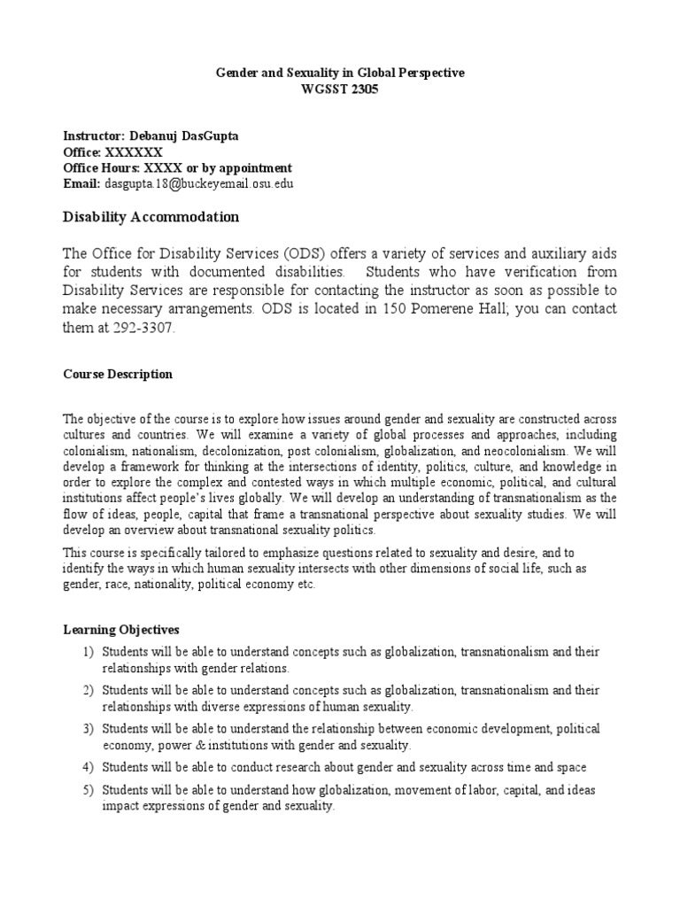 Global Gender & Sexuality Course Guide | PDF | Gender | Gender Studies