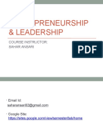 Entrepreneurship & Leadership: Course Instructor: Sahar Ansari