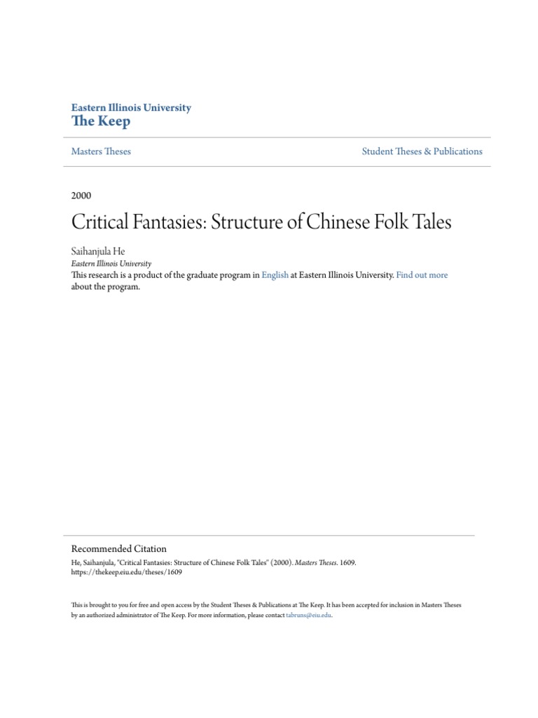 Critical Fantasies Structure of Chinese Folk Tales PDF