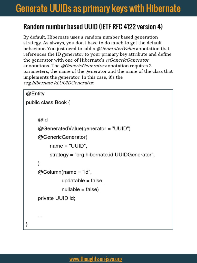Random Number Based UUID (IETF RFC 4122 Version 4) : @entity Public ...