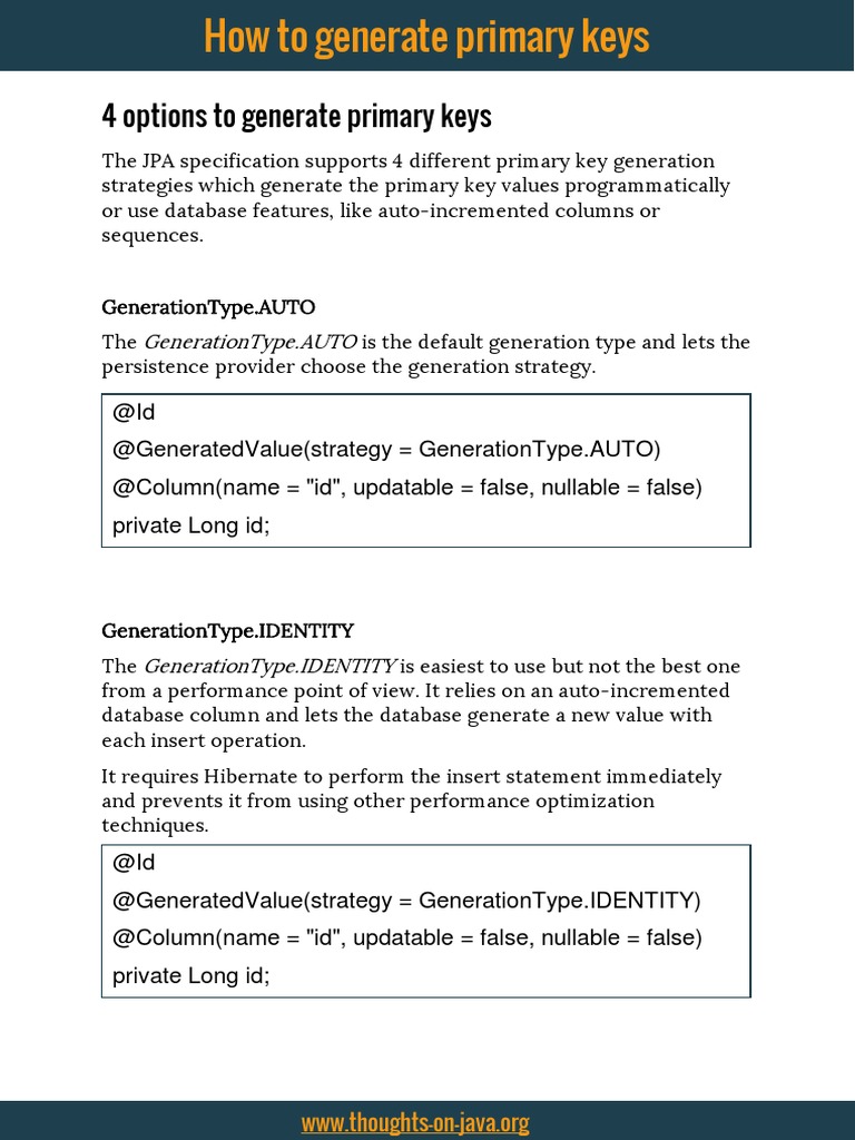 4 Options To Generate Primary Keys Generationtype Auto PDF