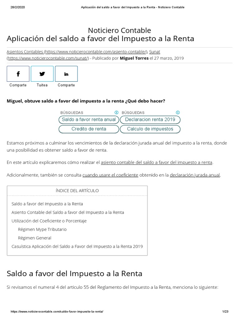 Aplicación Del Saldo A Favor Del Impuesto A La Renta | PDF | Impuesto ...