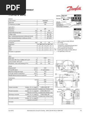 TFS4.5FT Tropical Compressor Specs | PDF | Manufactured Goods