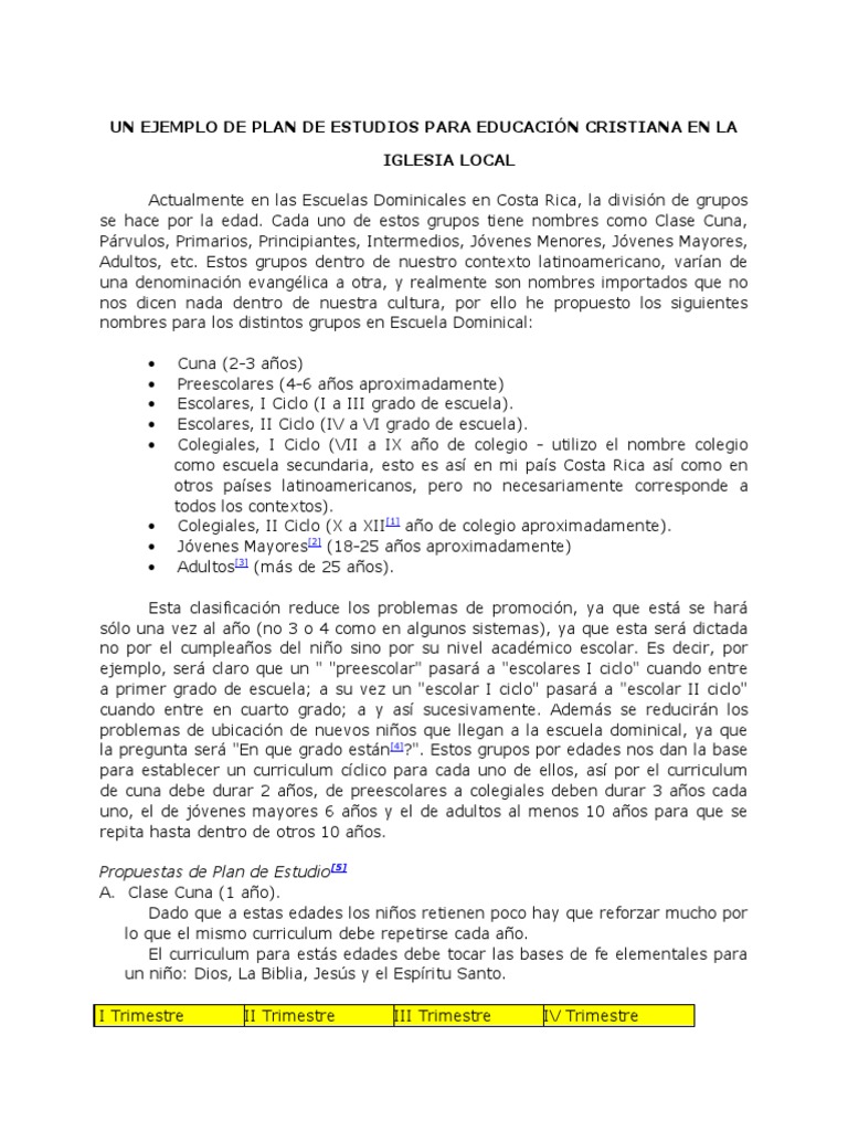 5 3 Un Ejemplo de Plan de Estudios para Educacion Cristiana en La ...