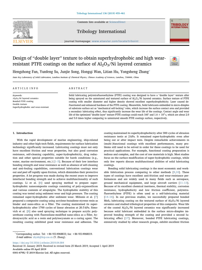 Surface Coating PDF Wear Hydrophobe