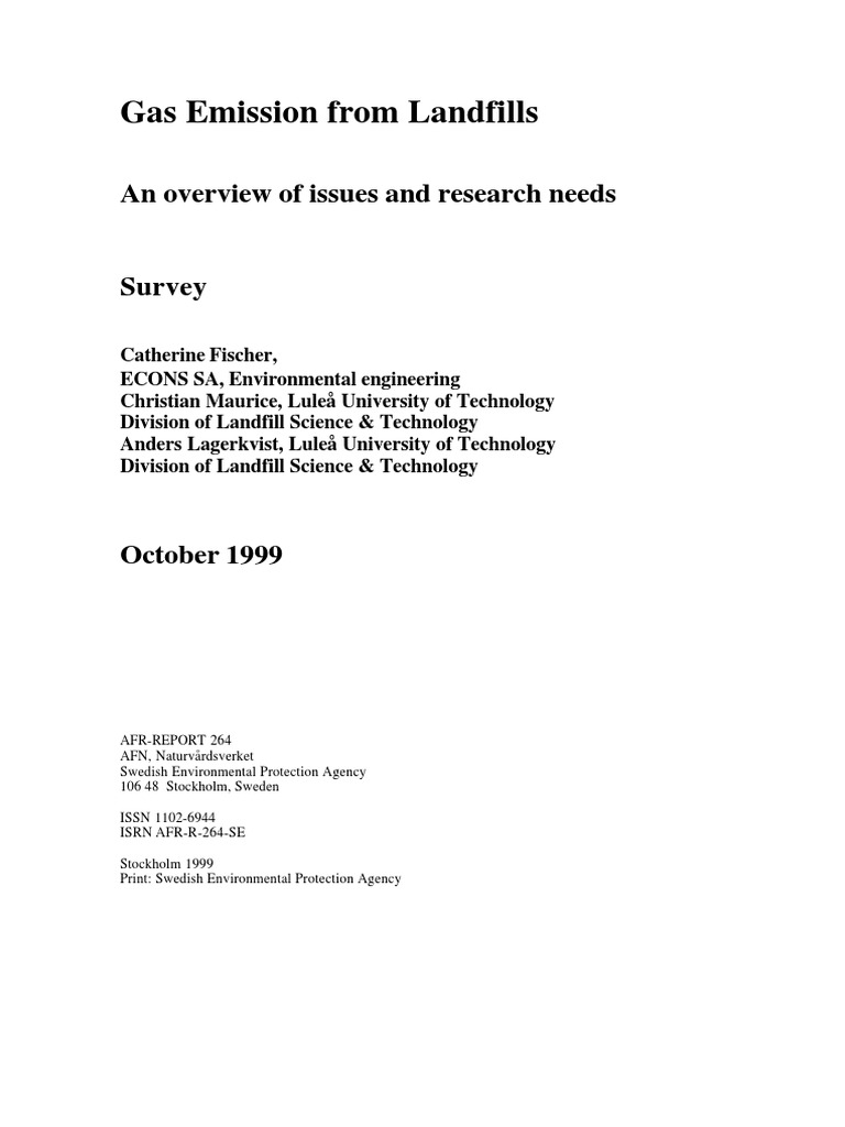 Gas Emission From Landfills An Overview Of Issues And Research Needs