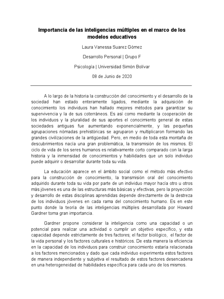 Importancia de Las Inteligencias Múltiples en El Marco de Los Modelos ...