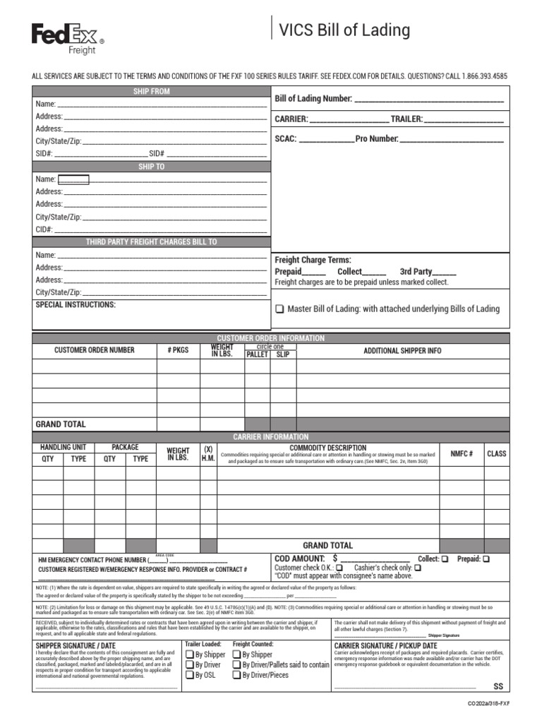 VICS Bill of Lading: Ship From | Download Free PDF | Cargo | Transport