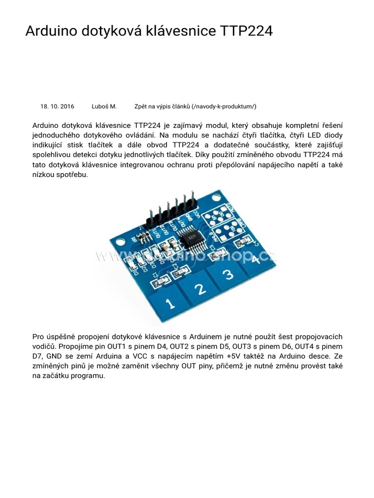 Arduino Dotyková Klávesnice TTP224 Arduino Návody PDF | PDF