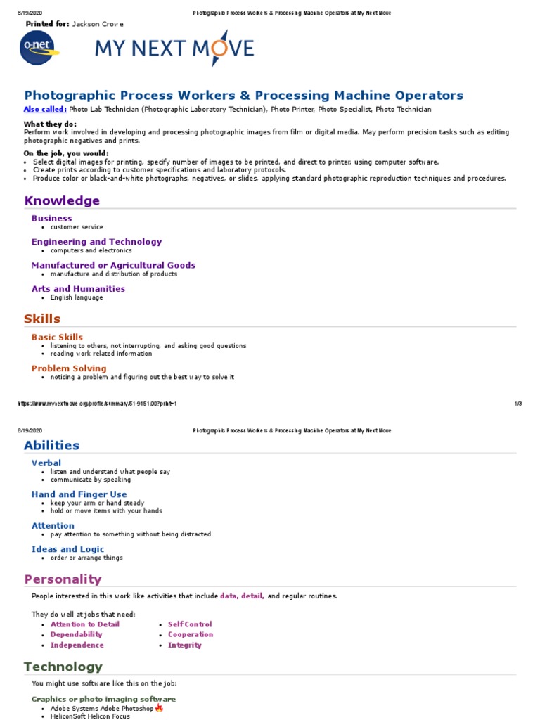 Photographic Process Workers Processing Machine Operators at My Next