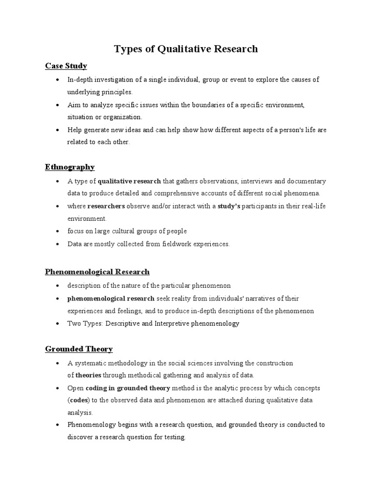 Types of Qualitative Research PDF
