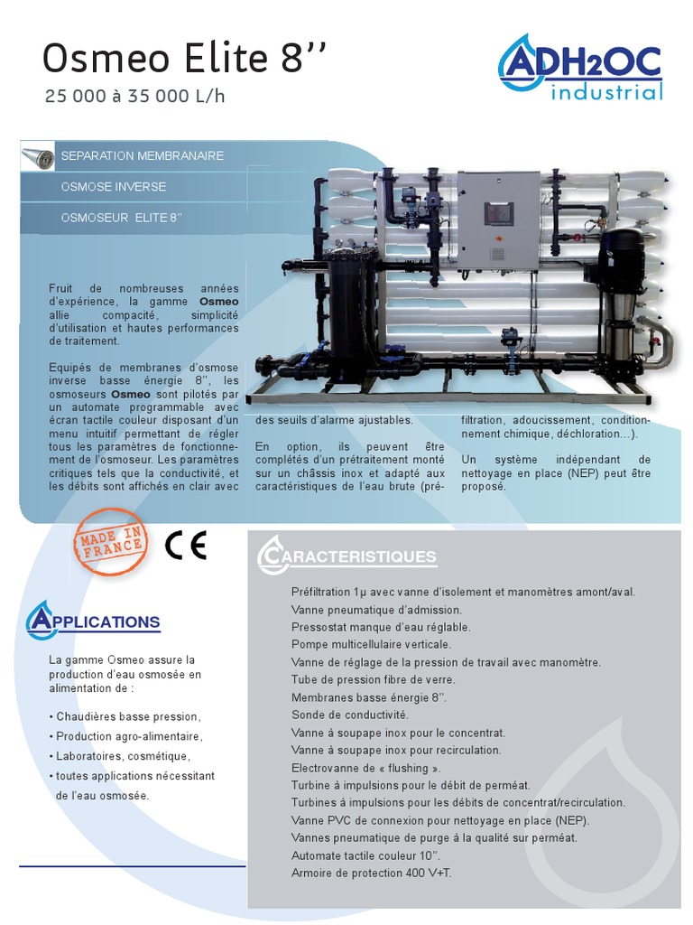 Osmoseur avec membrane d'osmose inverse basse énergie