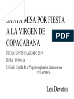 Invitacion para La Misa de La Virgen de Copacabana