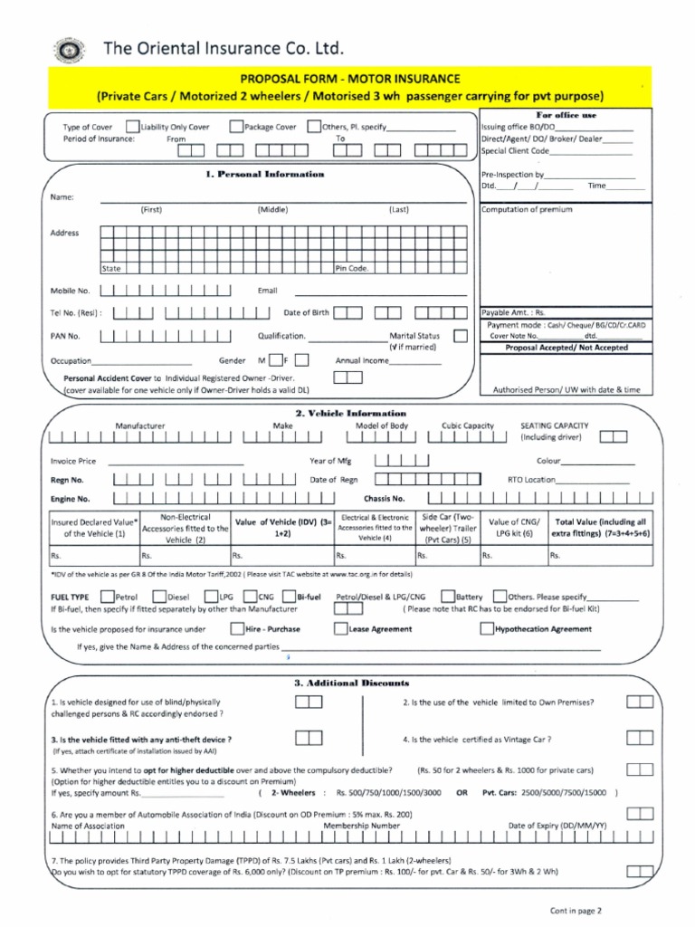 ProposalFormMotorInsurance PvtCar 2Wh 3WhPvt | PDF | Insurance | Business