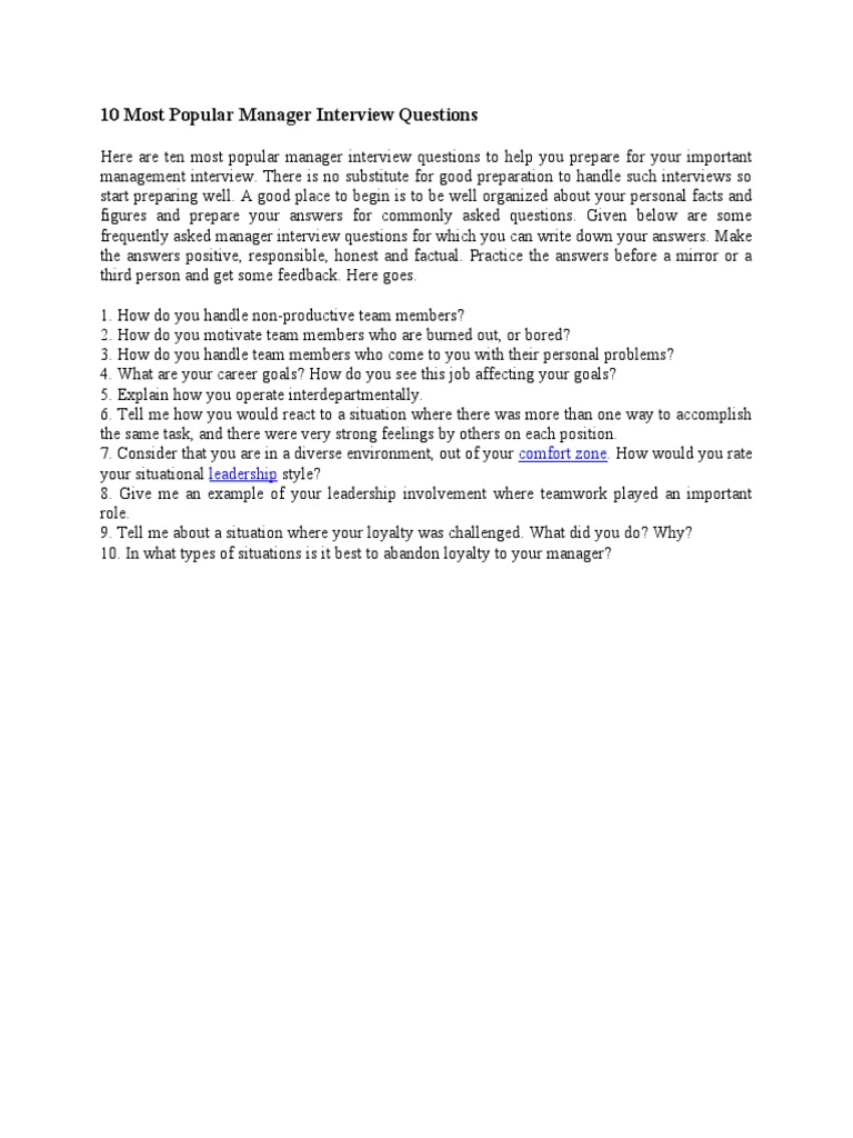 Top 10 Manager Interview Questions | PDF