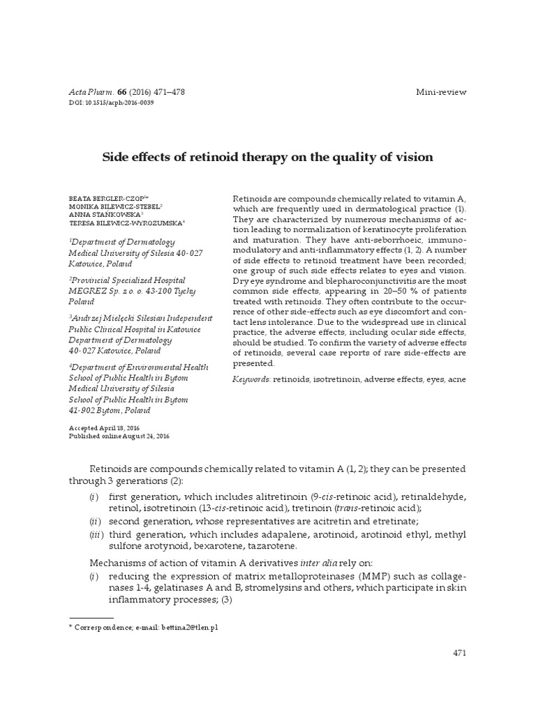 Side Effects of Retinoid Therapy On The Quality of Vision DOI 10.1515