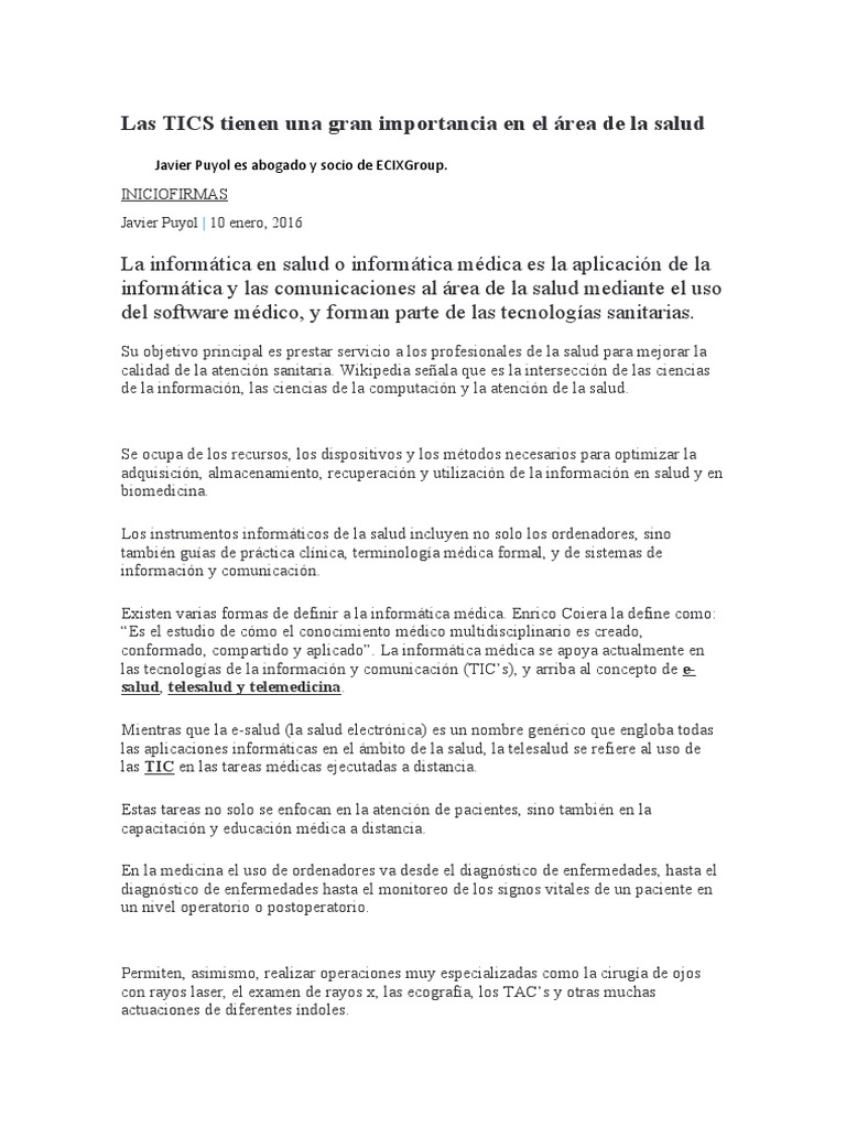 Impacto de las TIC en la Salud | PDF | Tecnología de información y ...