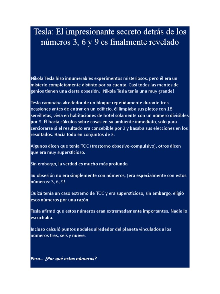 El secreto de los números 3, 6 y 9 de Tesla | PDF | Nikola Tesla | Universo
