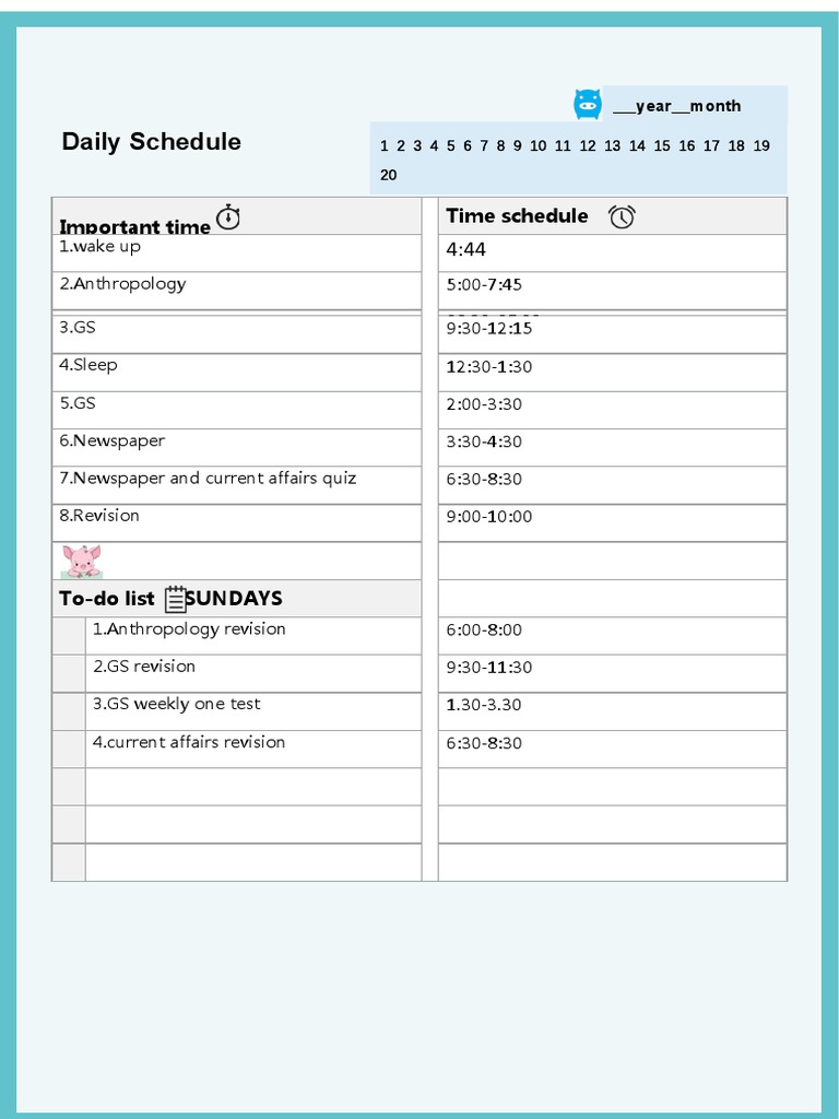 Daily Schedule: Important Time Time Schedule | PDF