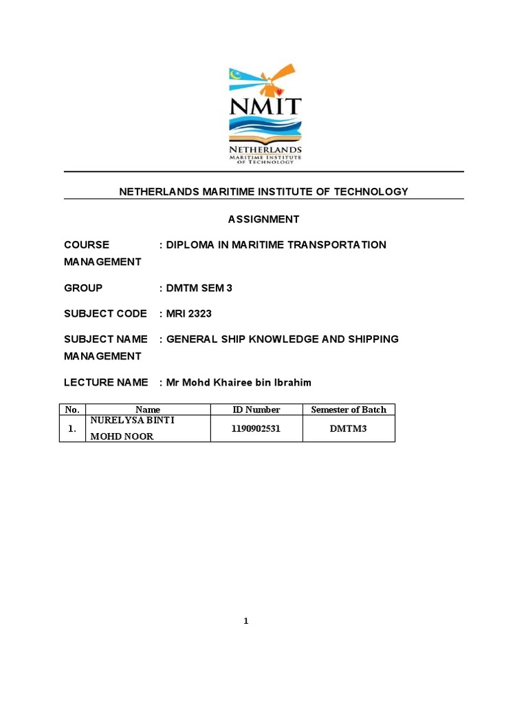 Assignment General Ship Knowledge and Shipping Management PDF Oil