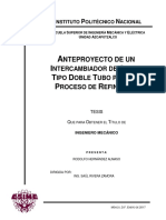 ANTEPROYECTO DE UN INTERCAMBIADOR DE CALOR TIPO DOBLE TUBO PARA UN PROCESO DE REFINACIÓN