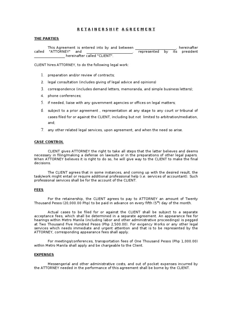 Retainership Agreement Overview | PDF | Lawyer | Arbitration