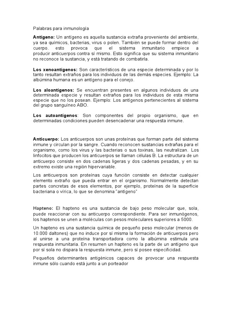 Glosario de Inmunología para Niños | PDF | Citocina | Sistema inmune