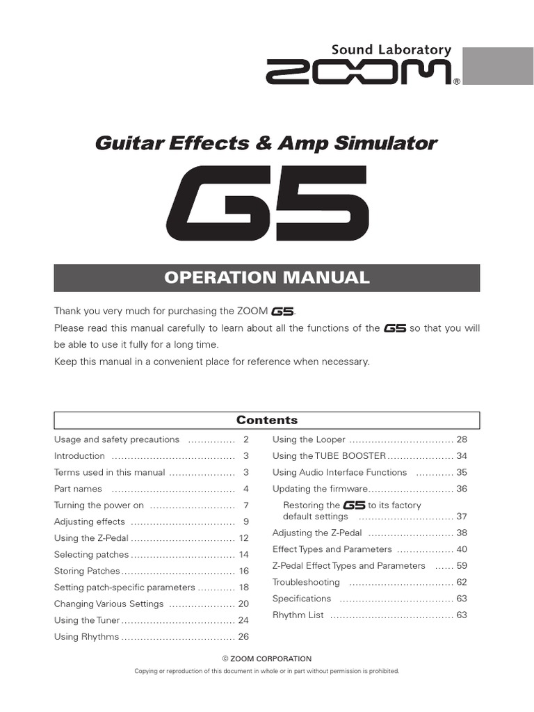 Operation Manual: © Zoom Corporation | PDF | Switch | Trademark