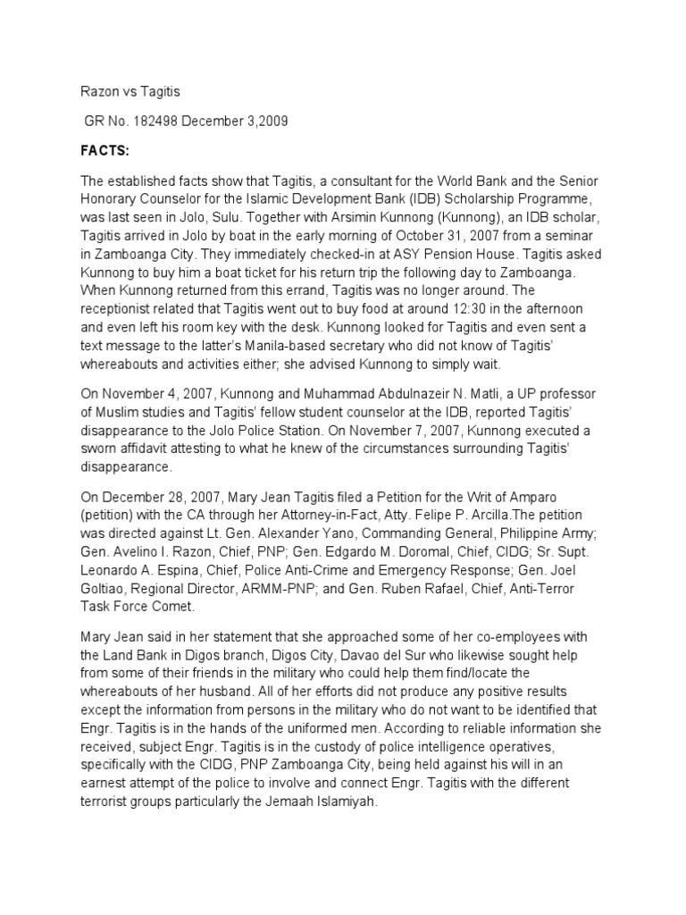 Writ of Amparo: Razon vs Tagitis Case | PDF | Evidence | Virtue