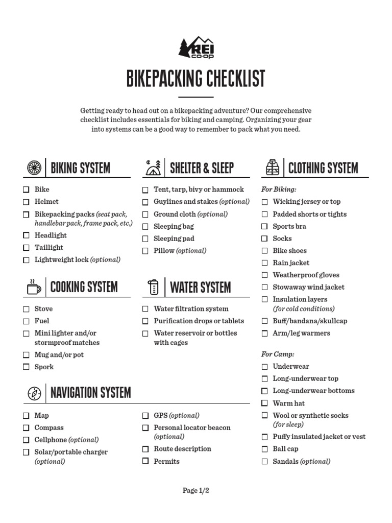 Bikepacking Checklist PDF Manufactured Goods Clothing