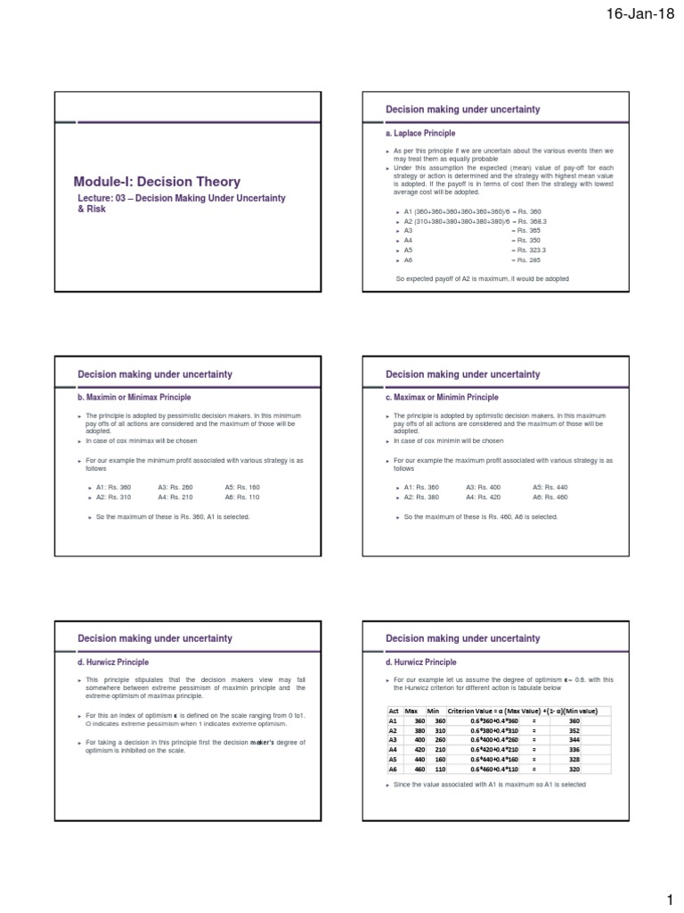 Decision Making Under Uncertainty Principles | PDF | Scientific ...