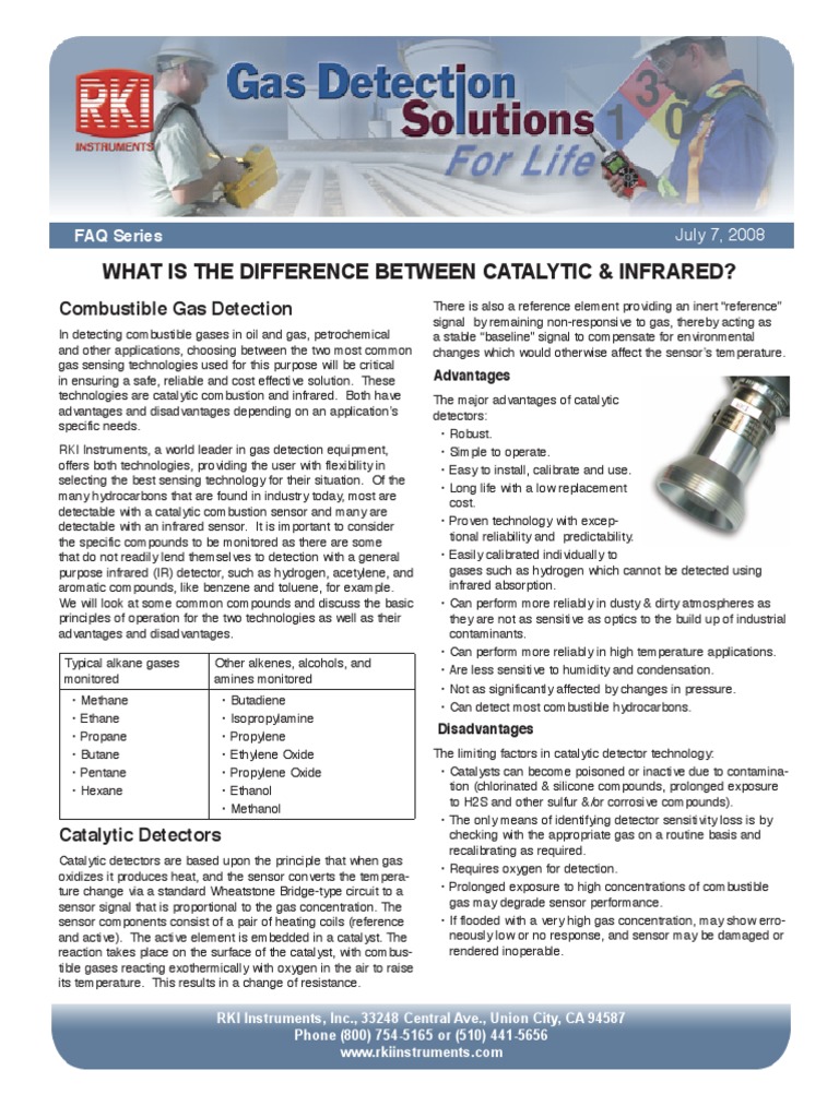 Catalytic vs Infrared Gas Detectors | PDF | Infrared | Chemical Substances