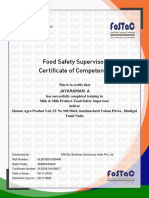 Food Safety Supervisor Certificate of Competence: Jayaraman A