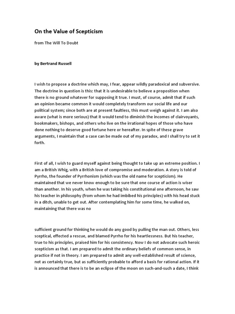 The Value of Scepticism Explained | PDF | Rationality | Skepticism