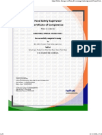 Food Safety Supervisor Certificate of Competence: This Is To Certify That