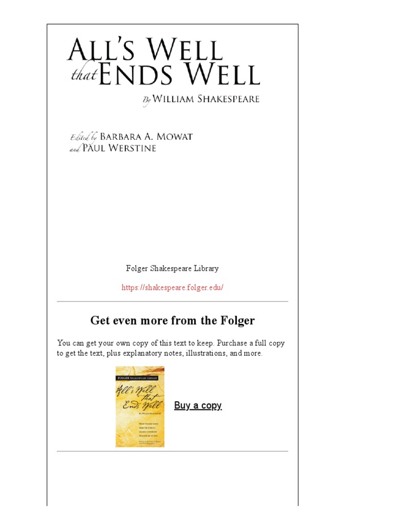 Alls Well That Ends Well - PDF - FolgerShakespeare PDF | PDF | William ...