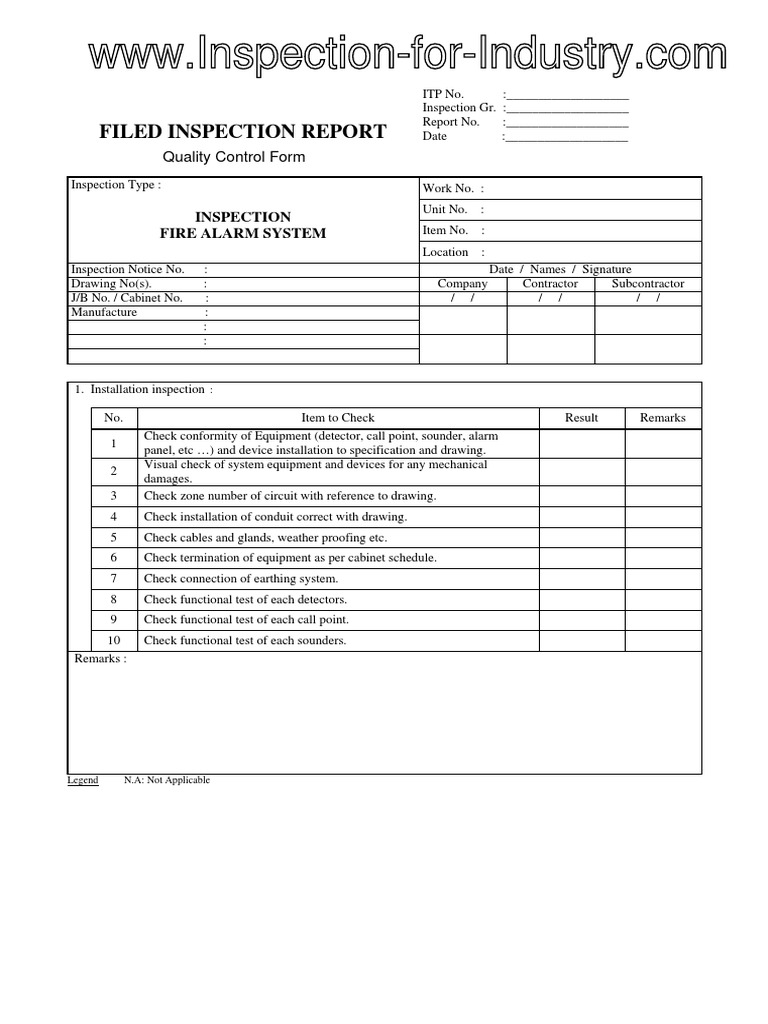 Filed Inspection Report: Quality Control Form | PDF | Equipment ...
