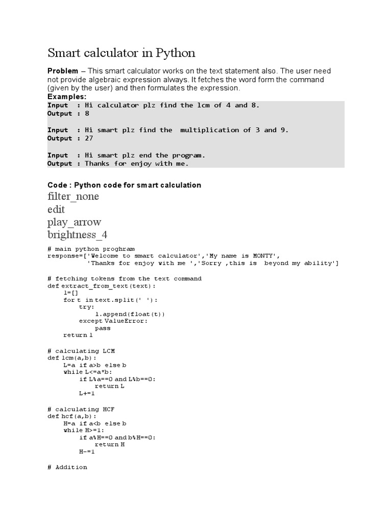 Smart Calculator in Python | PDF | Python (Programming Language ...
