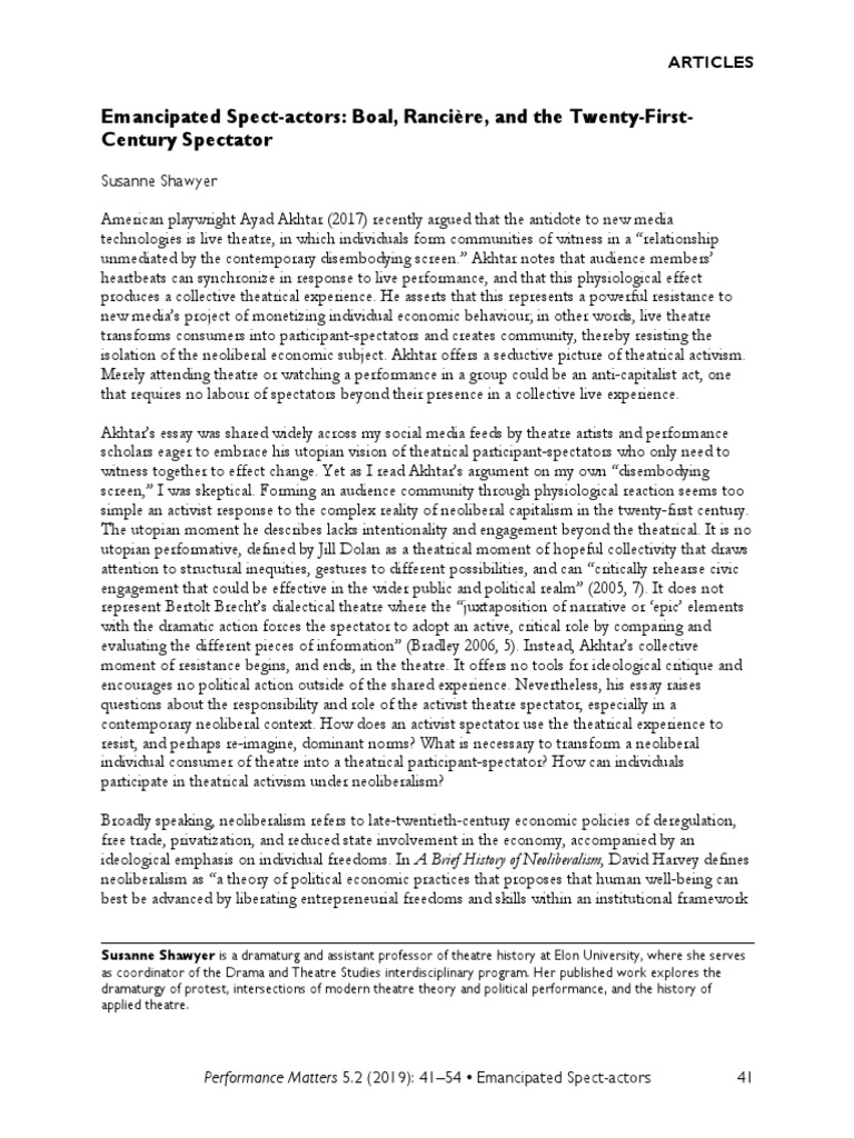 Emancipated Spectator - Boal Ranciere | PDF | Theatre | Neoliberalism