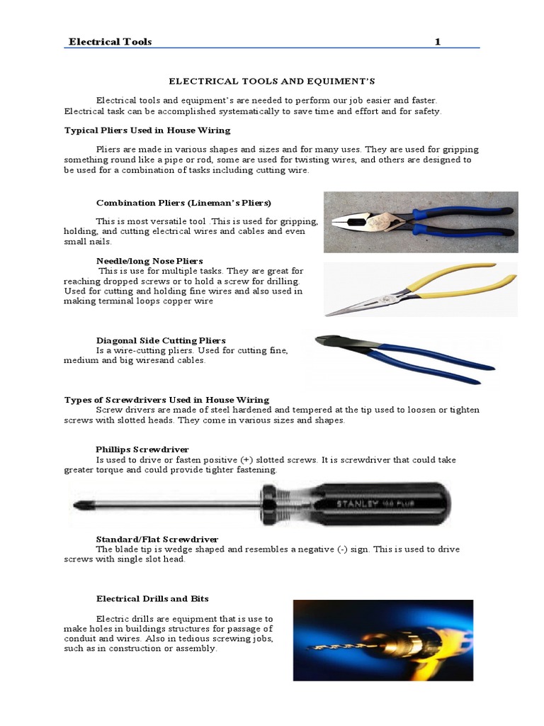 Overview of Electrical Tools and Uses | PDF | Voltage | Screw