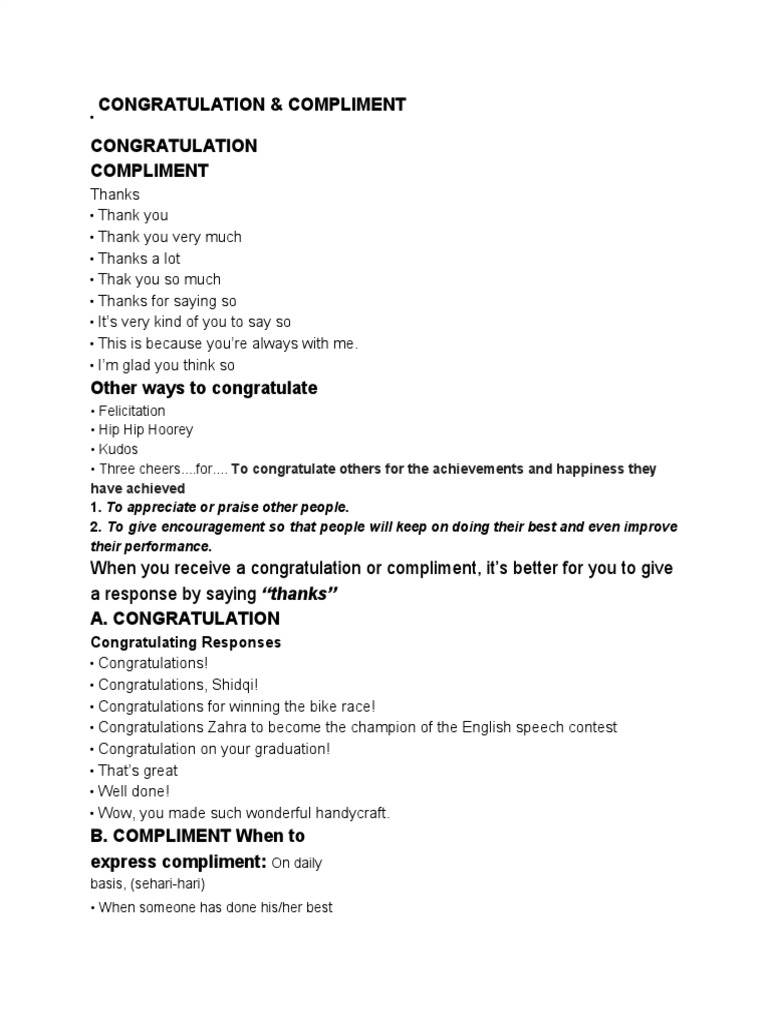 Expressions of Congratulations and Compliments | PDF | Gratitude