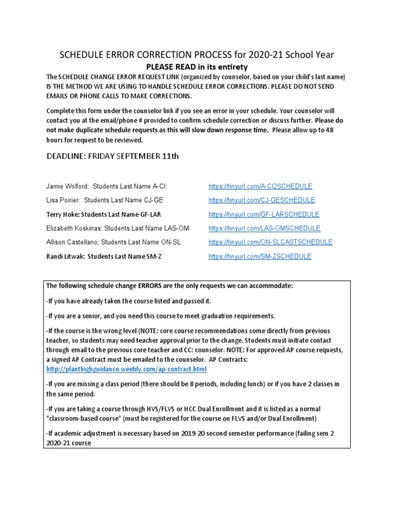 Schedule Error Correction Process 2020-21 | PDF | Educational ...