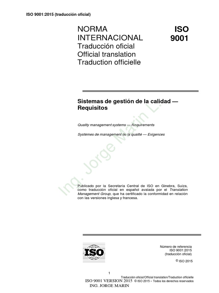 Iso 9001 2015 Español | PDF | Organización internacional para la ...