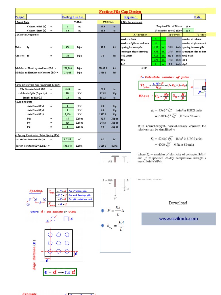 Footing Pile Cap Design Guide | PDF | Deep Foundation | Young's Modulus