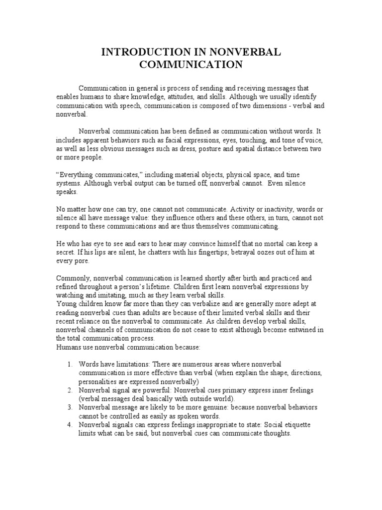 Importance of Nonverbal Communication | PDF | Nonverbal Communication ...