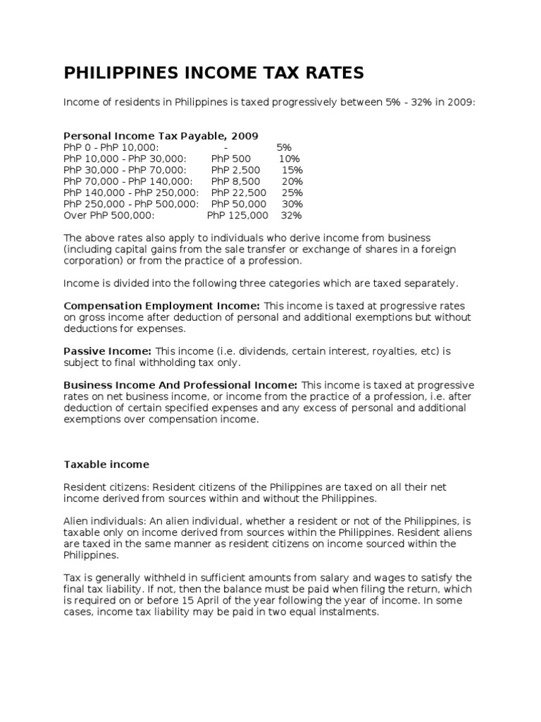 Philippine Income and Corporate Tax Rates | PDF | Income Tax In The ...