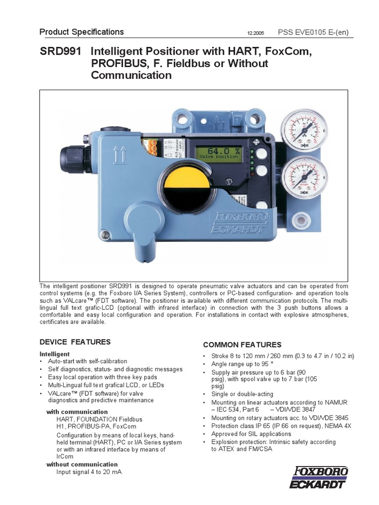 Srd991 Intelligent Positioner With Hart, Profibus, F. Fieldbus or Without Communication